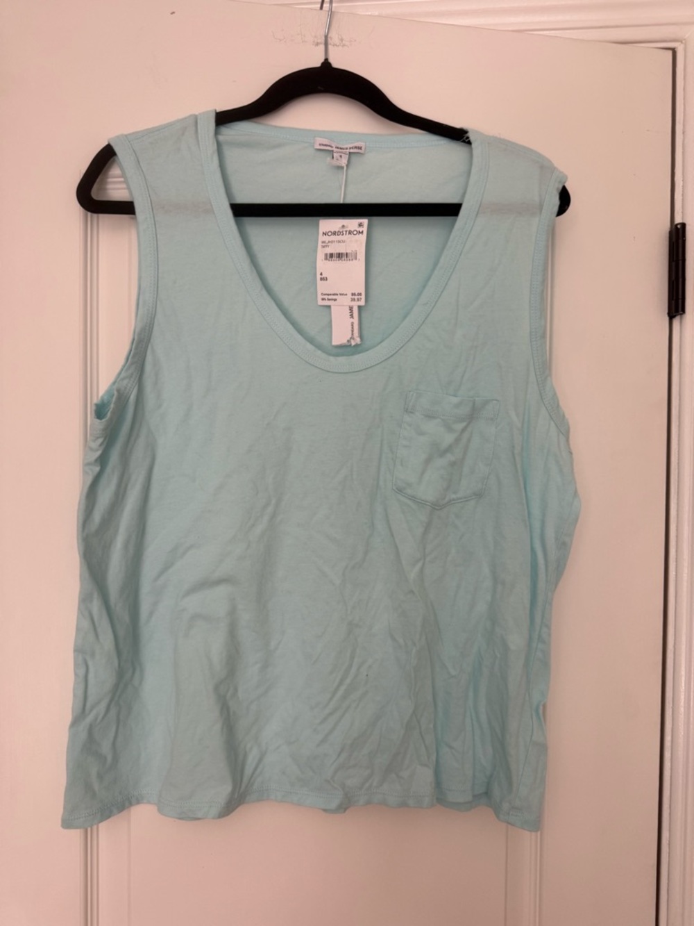 James Perse Light Aqua Cotton Pocket Tank $95 XL Sz 4 NWT
